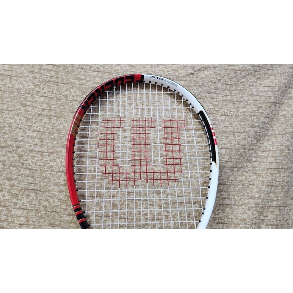 Wilson Federer 110 Adult Tennis Racket Red/White/Black + Sleeve Power Strings - Picture 10 of 14